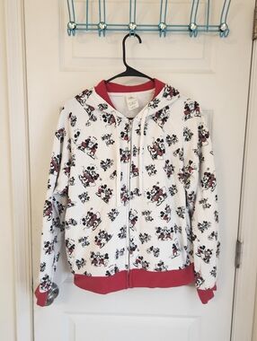 Disney Store Mickey Womens Zip Front Hooded Minnie Ears Size L #MM1146